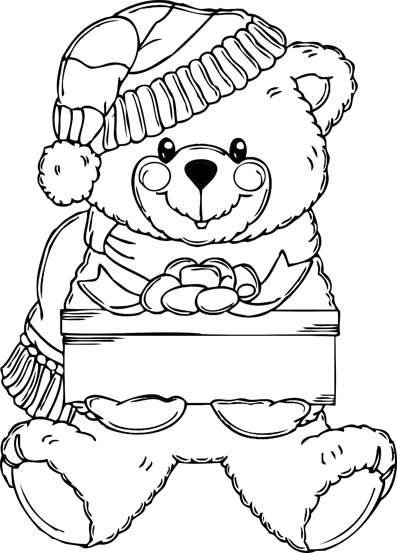 Teddy bear is waiting for Christmas coloring page